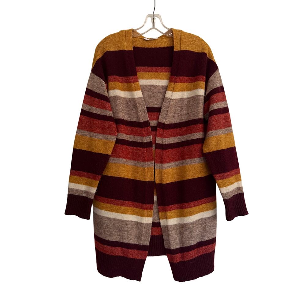 Time & Tru  Medium Striped Cozy LS Open Front Cardigan Academia